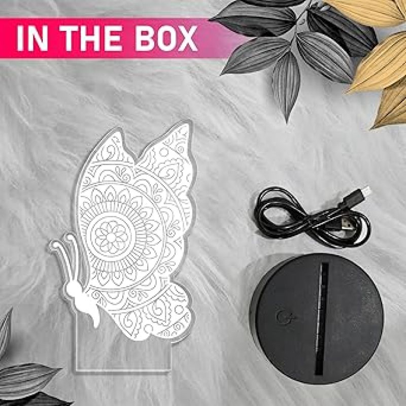 Butterfly Mandala Art Design 3D Illusion Night Lamp with Warm White Light  Table Lamp Home Decor Light